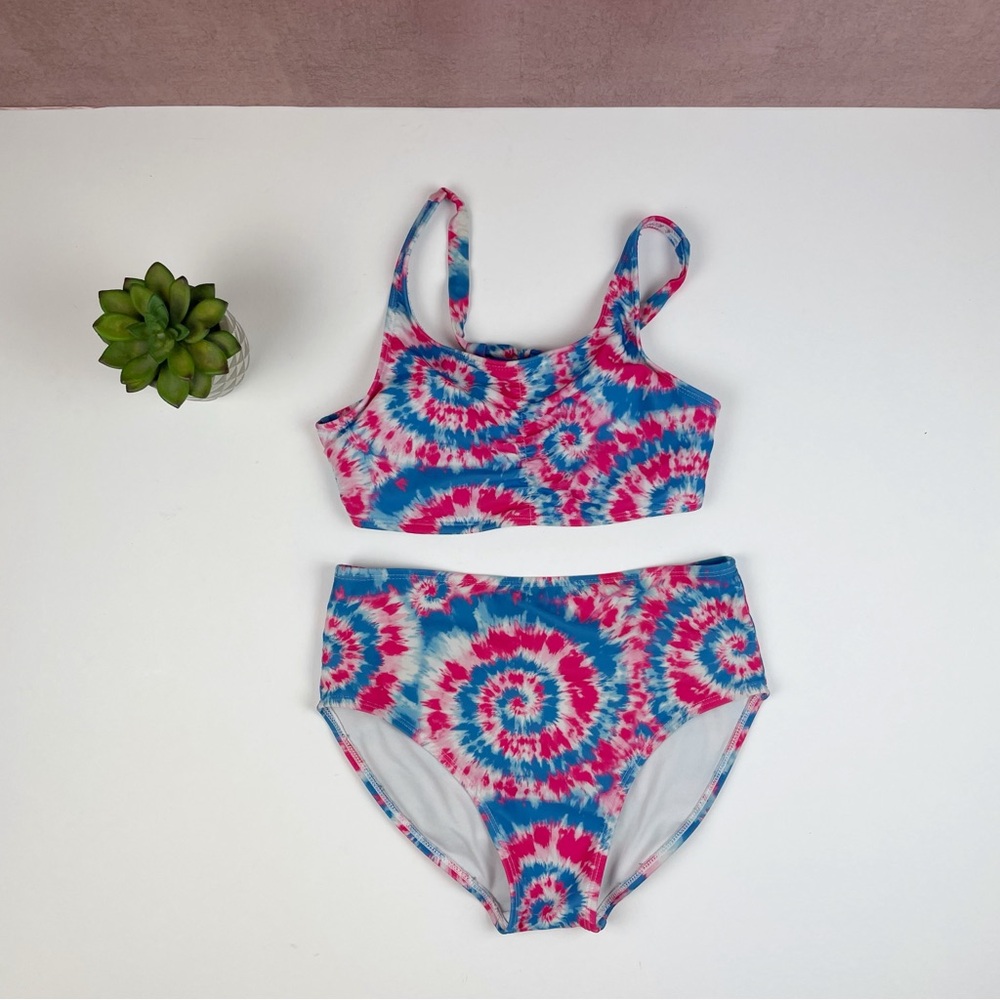 Art Class Red White Blue Tie Dye Boho Two Piece Swim Girl 14 XL Summer Beach